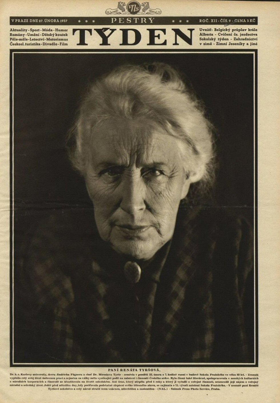 PESTRY TYDEN magazine side cover  12 No  9  27 February 1937
